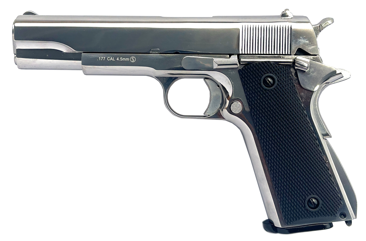 KLI 4.5mm/.177mm BB 1911 Classic Co2 Blowback Pistol (Full Metal – Silver – L45-210315-C)