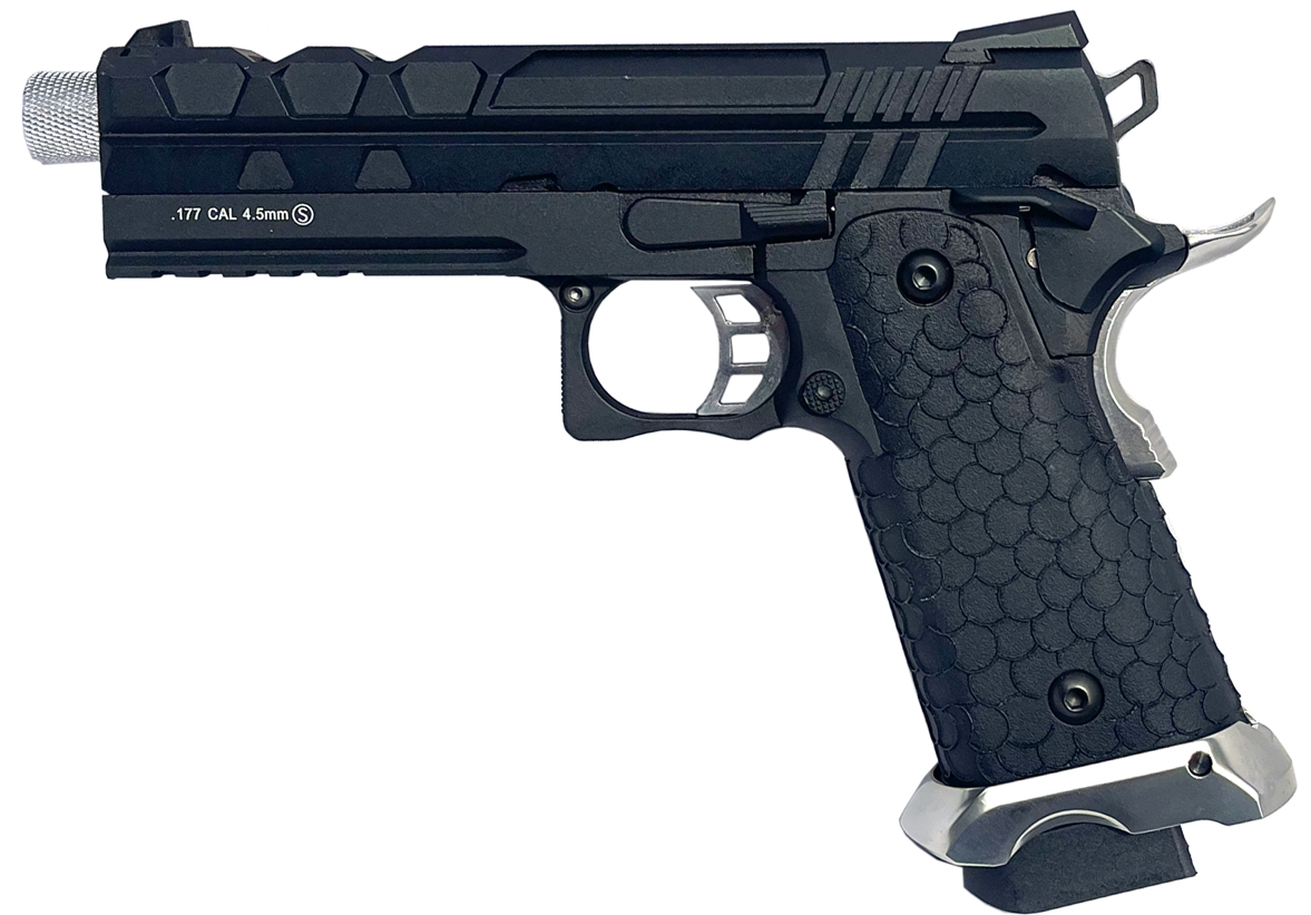 KLI 4.5mm/.177 BB Tartarus MKIV 5.1 Hi-Capa Co2 Blowback Pistol (Full Metal – Silver Barrel – L45-21064C-EXS)
